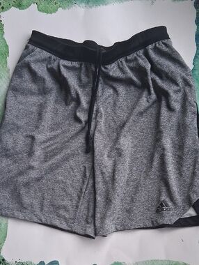 adidas Men’s Gray Athletic Shorts with Black Waistband and Drawstring